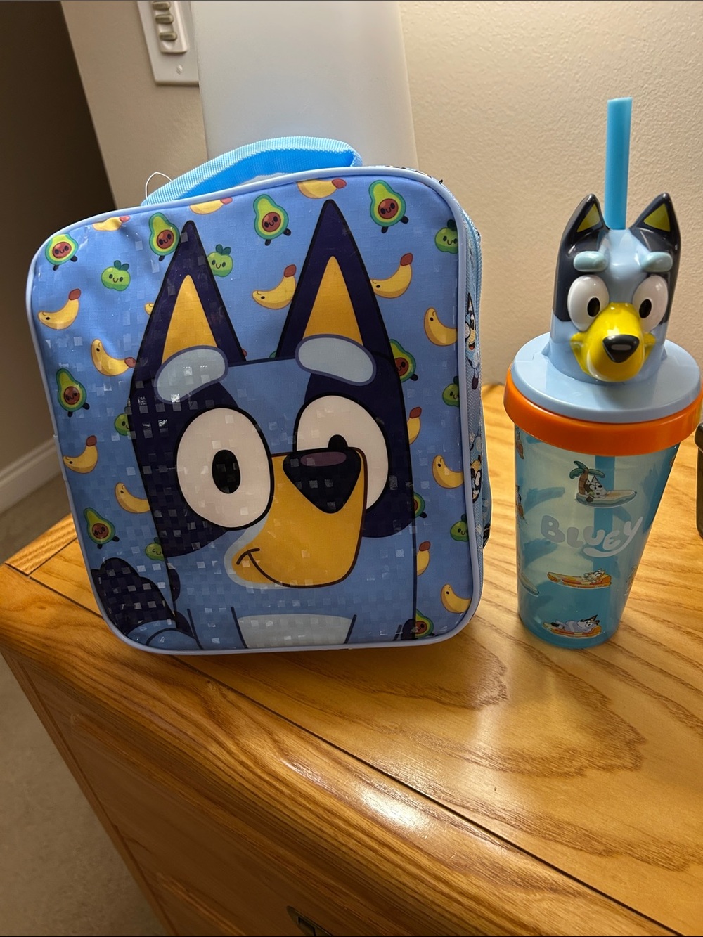 Bluey Kids Blue Lunch Bag and Straw Cup Set - Blue